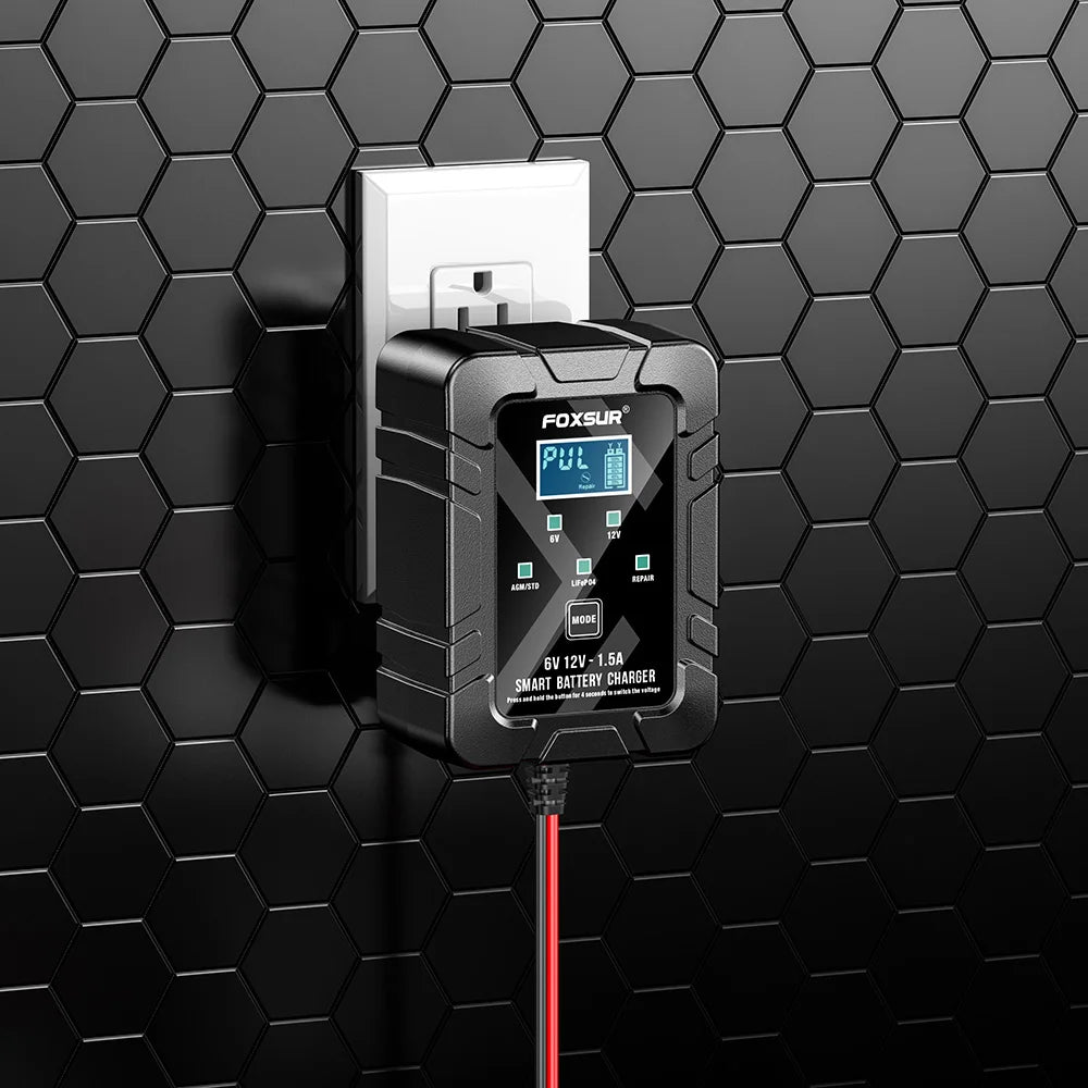 6V 12V 1.5A Fully Automatic Intelligent Car and Motorcycle Battery Charger for AGM GEL, Battery Repair Type Charger