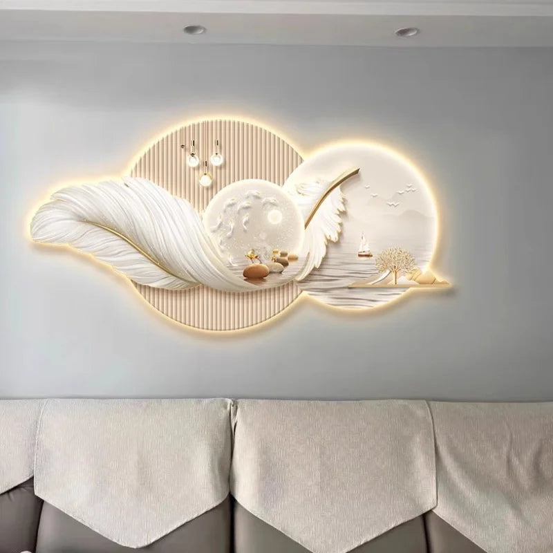Feather Motif LED Wall Mural Light