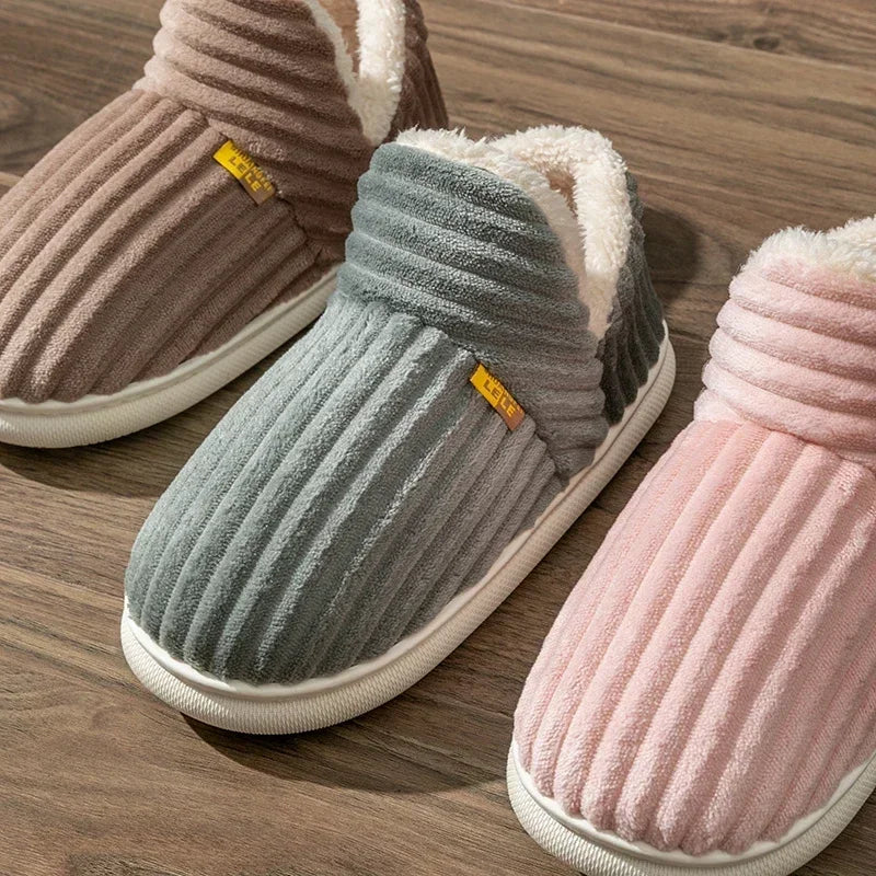 Couples Plush Wrap-Heel Winter Slippers