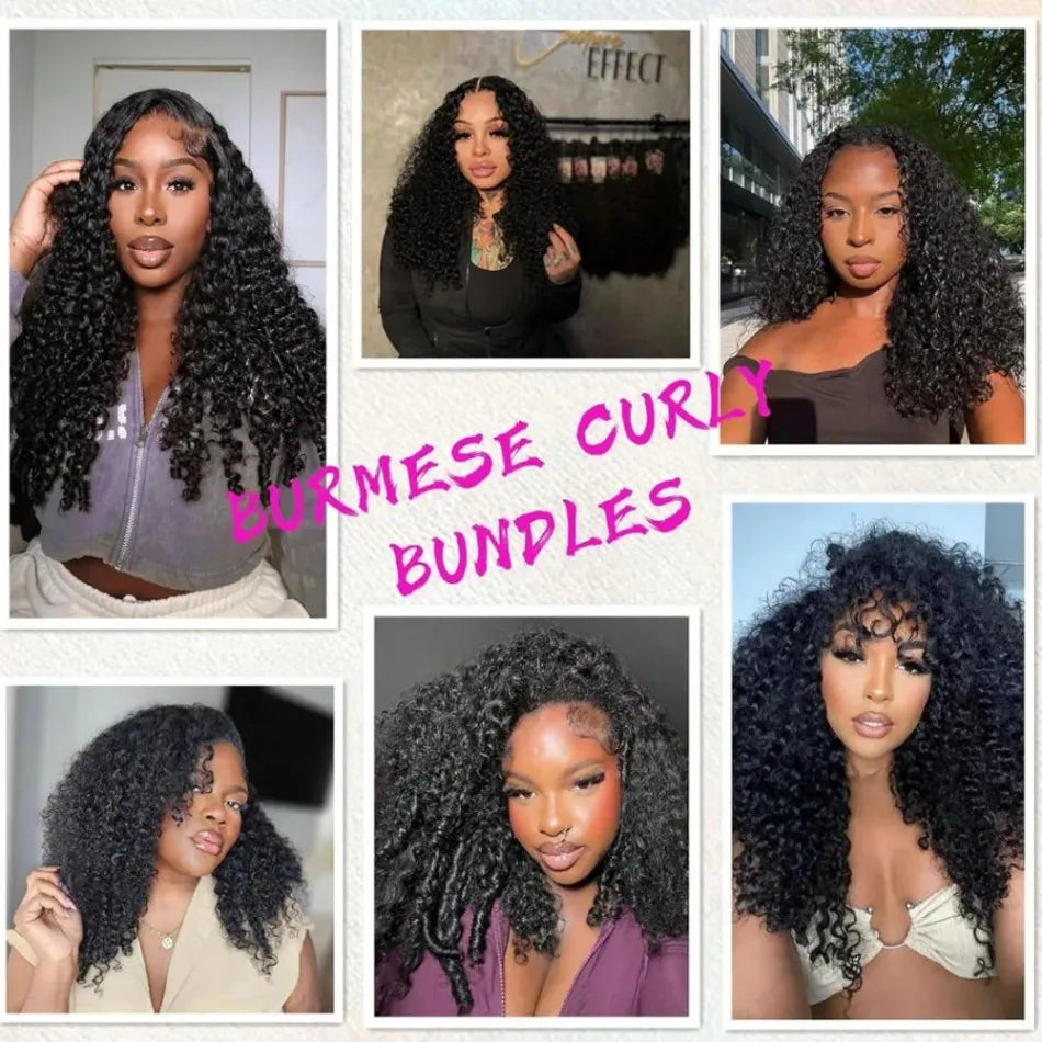 32" Burmese Curly Human Hair Bundles – Virgin Raw Water Wave Extensions, Natural Black