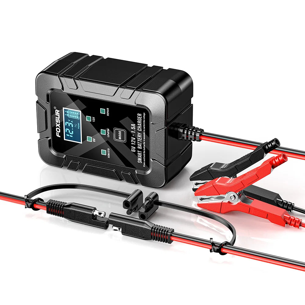6V 12V 1.5A Fully Automatic Intelligent Car and Motorcycle Battery Charger for AGM GEL, Battery Repair Type Charger