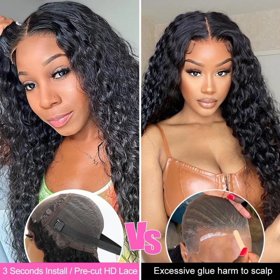Wear & Go Glueless Wig – Deep Wave Human Hair, Pre-Cut Lace, Ready to Wear