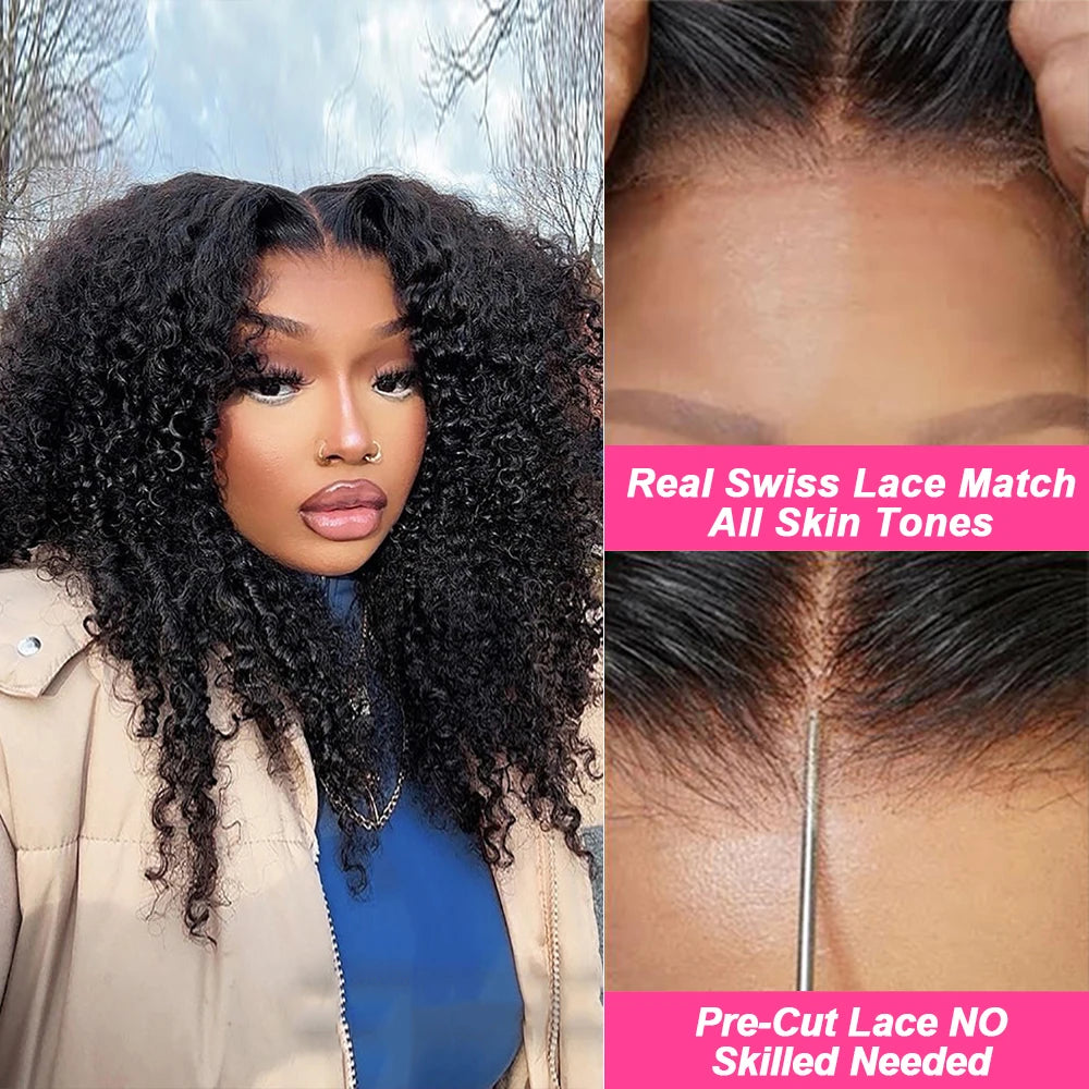 HD Lace Wig, Kinky Curly Afro Human Hair - alternate view