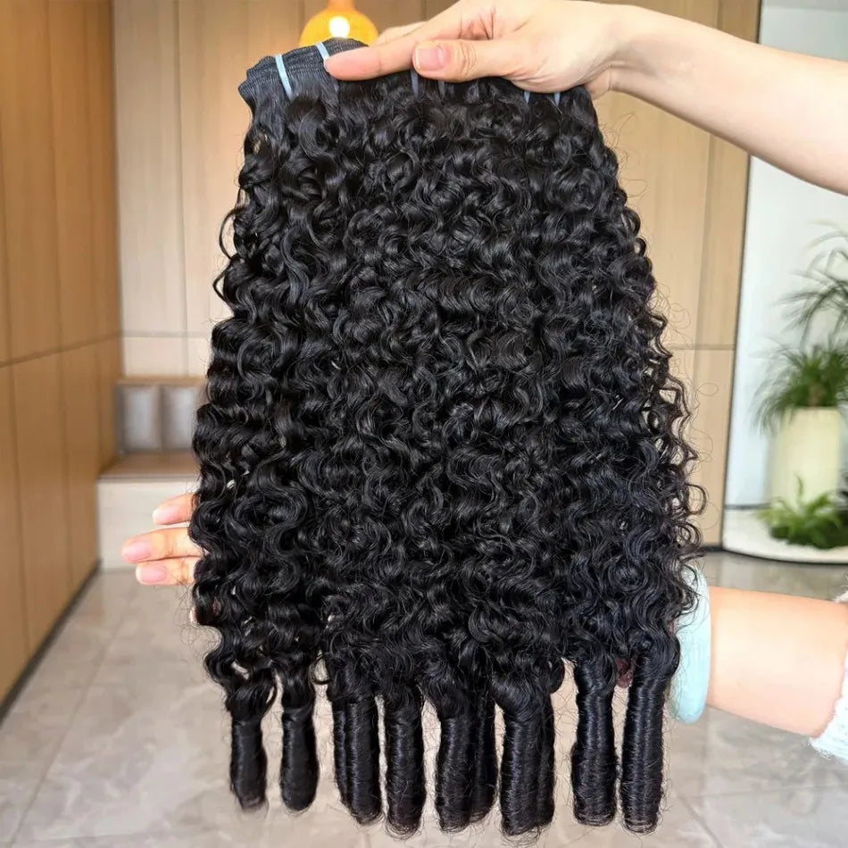 32" Burmese Curly Human Hair Bundles – Virgin Raw Water Wave Extensions, Natural Black