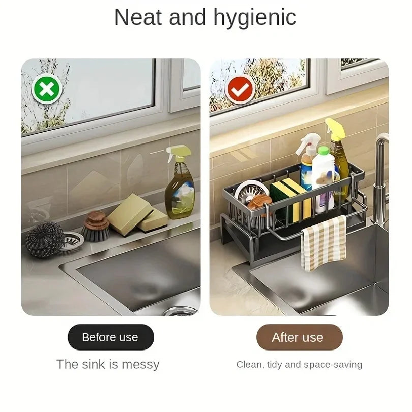 Kitchen Shelf Cleaning Cloth Storage  Stainless Steel Dish Rack for Kitchen Counter, Extendable  Dish Drainers with Cutlery