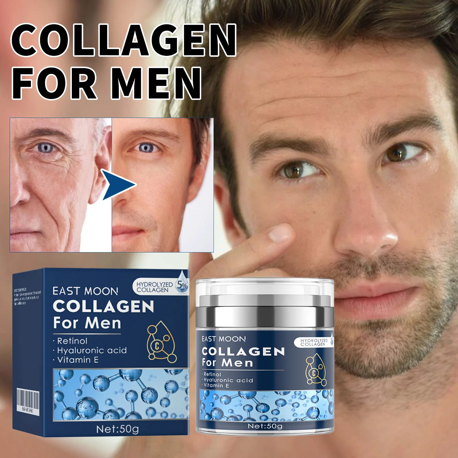 Men's Retinol Collagen Firming Moisturizing Cream Hyaluronic Acid Face Cream Anti-Wrinkle Aging Facial Skin Care Smoothing Hydrating Dry Skin Remedy Reduce Fine Lines Barrier Protection Serum