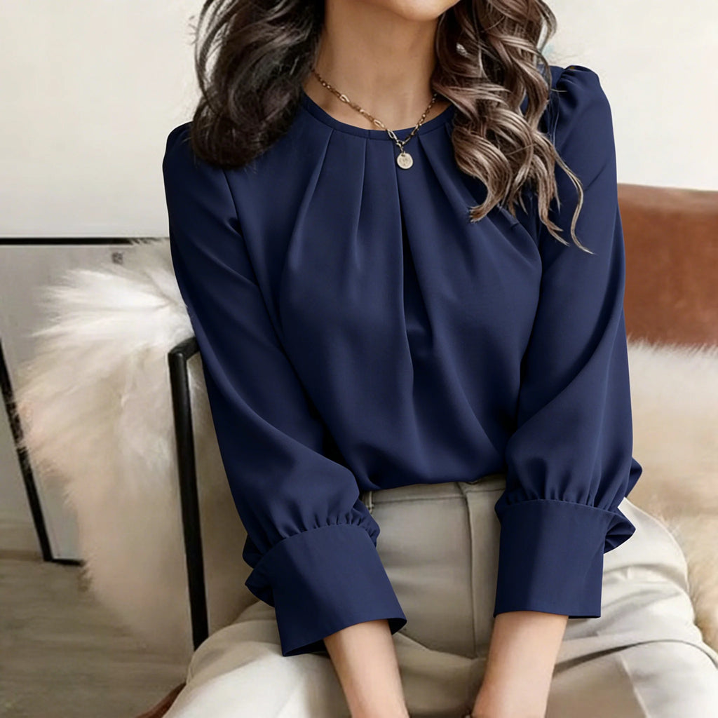 Women's Pleated Long-Sleeve Blouse