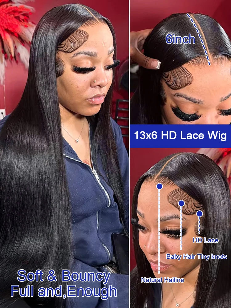 13x4/13x6 HD Lace Frontal Wig – Bone Straight Human Hair, 250% Density, up to 40"