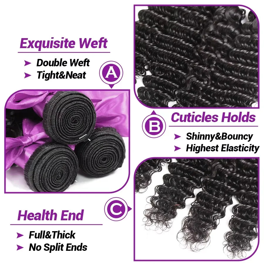 Burmese Raw Curly Deep Wave Human Hair Bundles - detail view