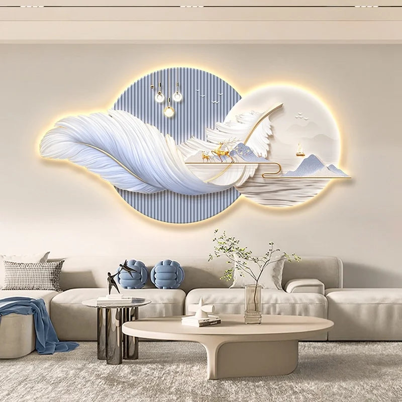 Feather Motif LED Wall Mural Light - alternate view
