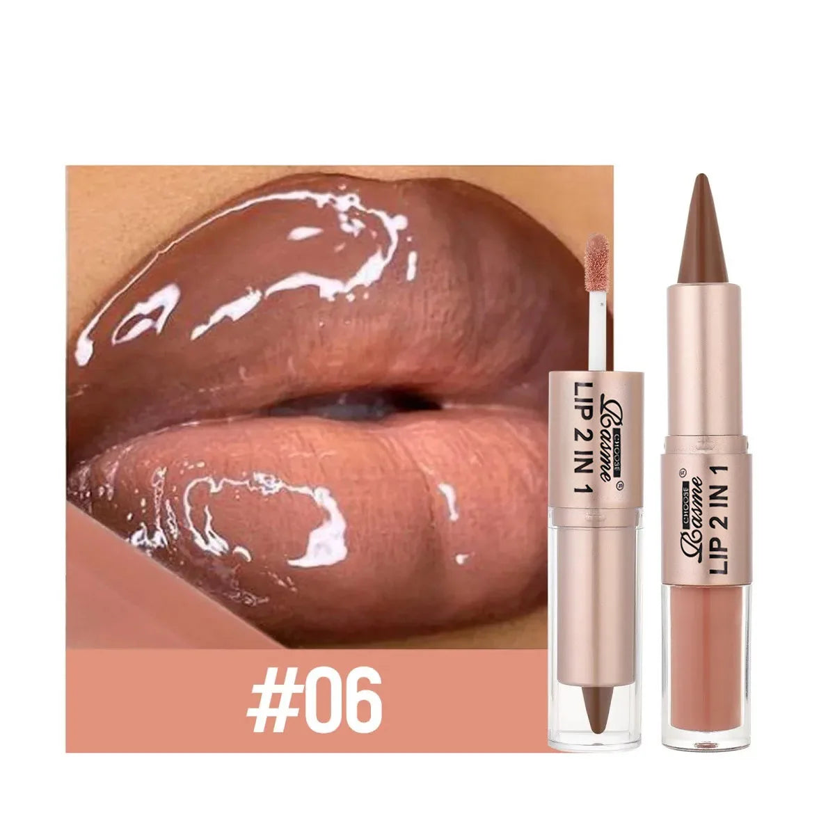 2-in-1 Tapered Gradient Lipliner Pen — Matte Lip Liner & Mirror Glass Lip Gloss Waterproof Lip Contour