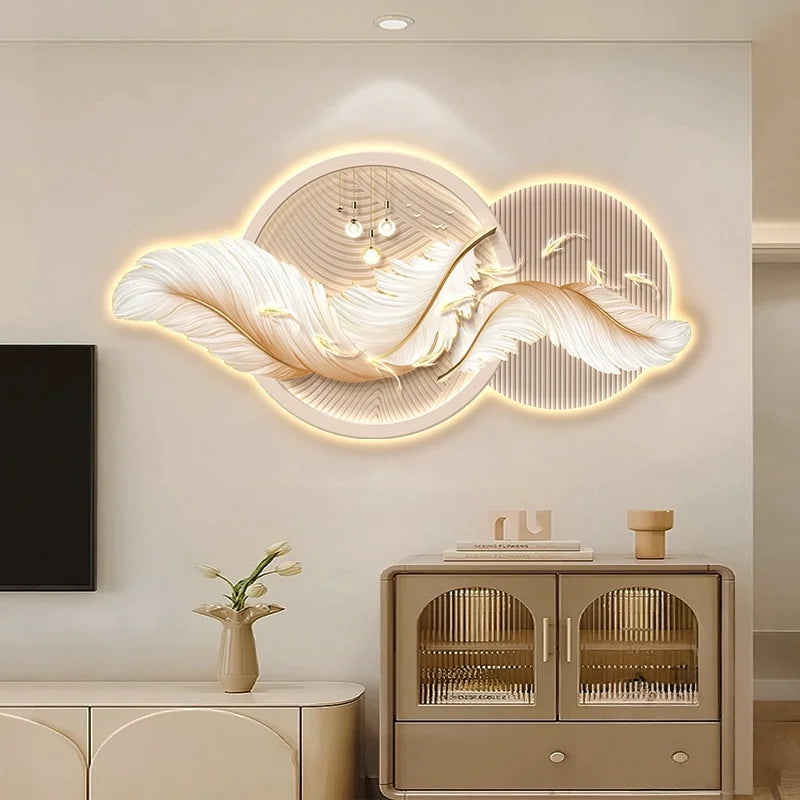 Feather Motif LED Wall Mural Light - detail view