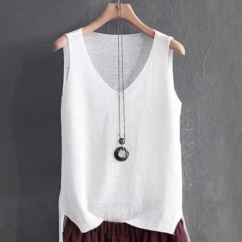 Women's Sleeveless Knitted V-Neck Blouse