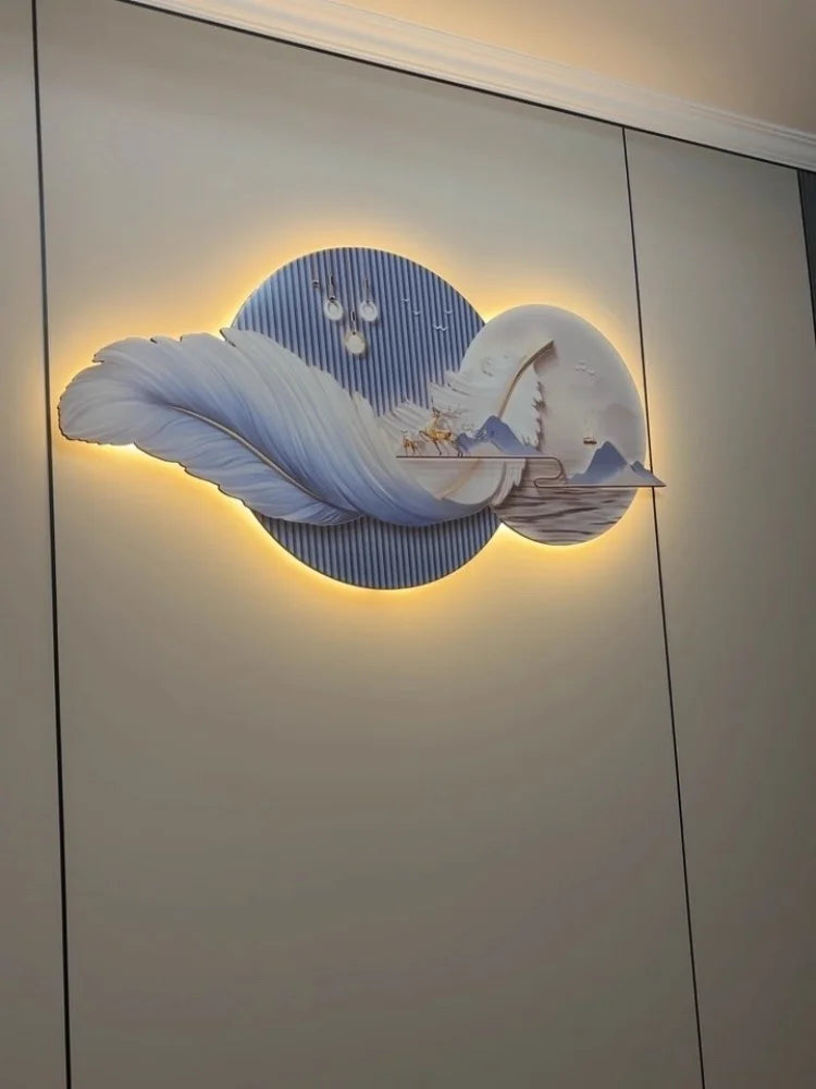 Feather Motif LED Wall Mural Light