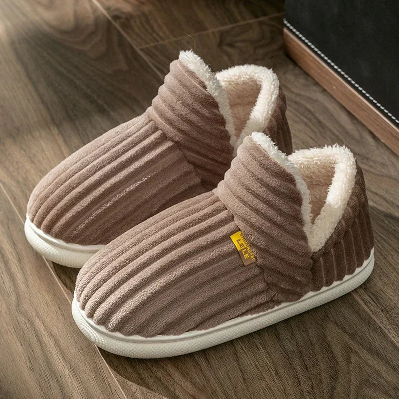 Couples Plush Wrap-Heel Winter Slippers
