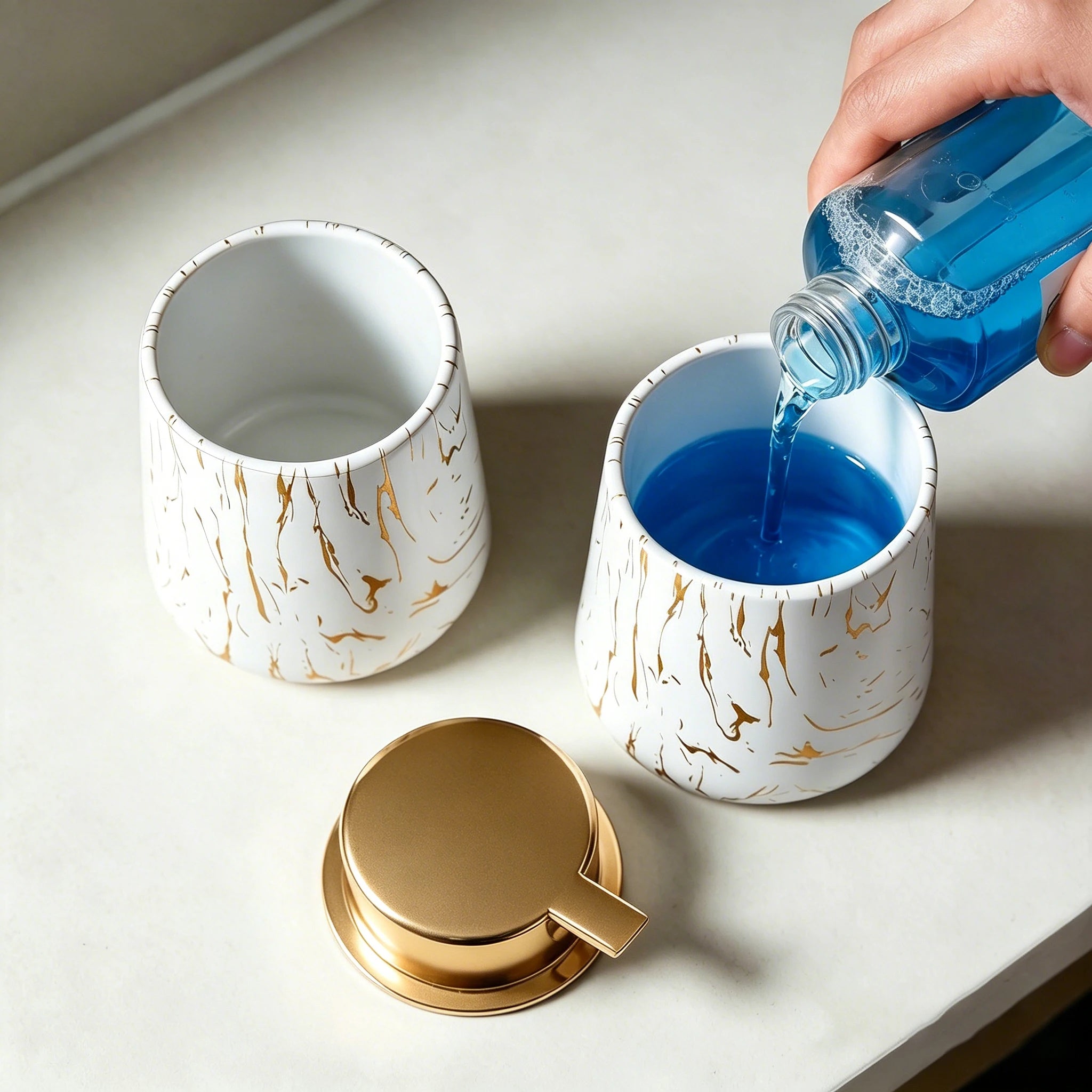 Bathroom Accessories Set - Foam Soap Dispenser with Gold Pump& Toothbrush Holder, Modern Vanity Organizer for Bathroom Kitchen