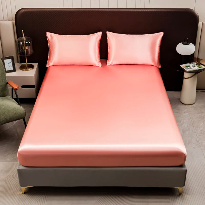 Satin Fitted Sheet Set | 3-Piece | Ice Silk Feel | 8 Colors | Twin to King