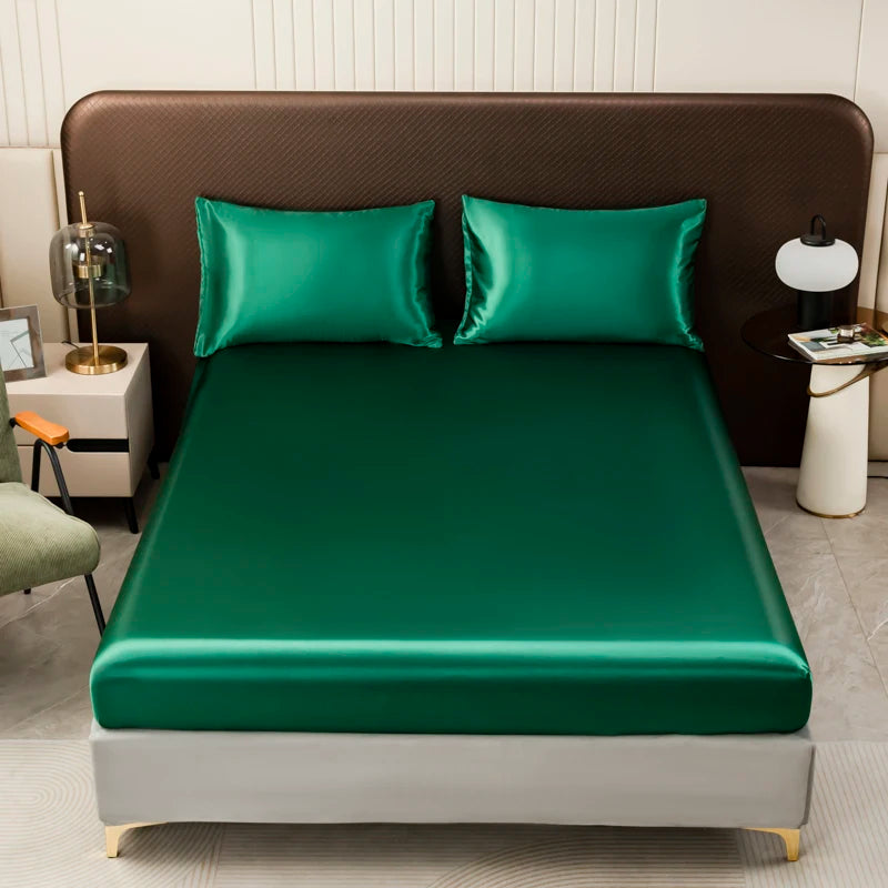 Satin Fitted Sheet Set | 3-Piece | Ice Silk Feel | 8 Colors | Twin to King