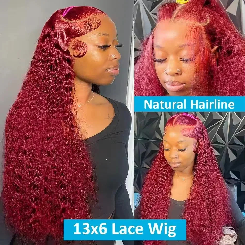 Burgundy #99J Water Wave HD Wig