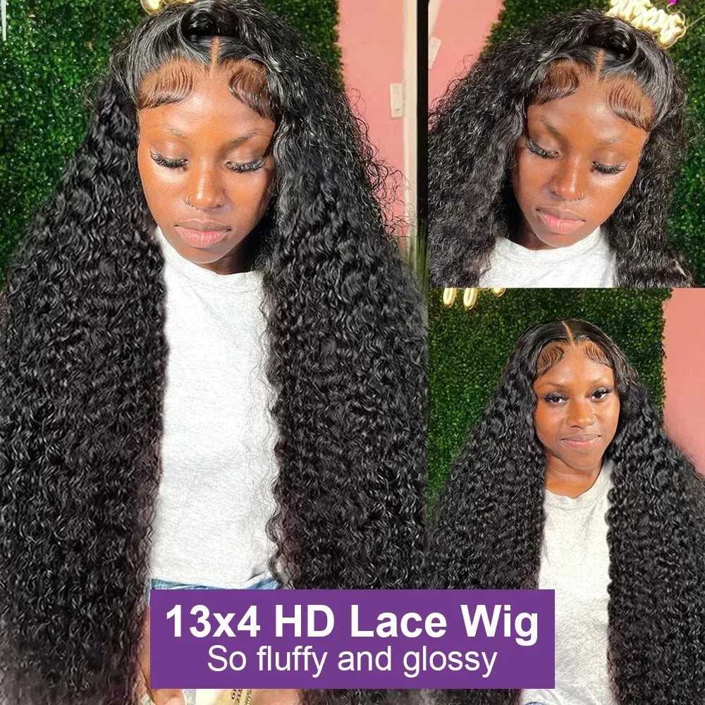 13x6/13x4 HD Lace Frontal Wig – Brazilian Deep Wave Curly Human Hair, 250% Density, up to 40"