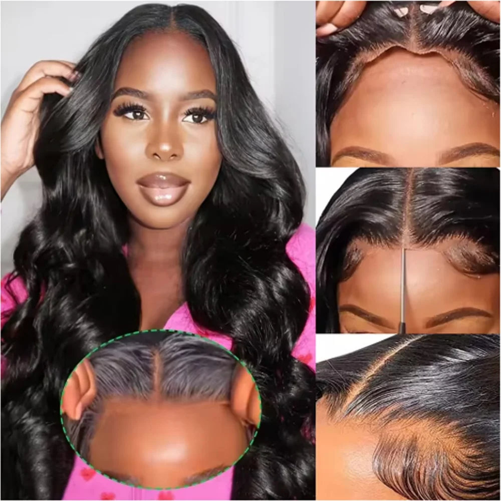HD Lace Frontal Wig, Body Wave Glueless Closure - detail view
