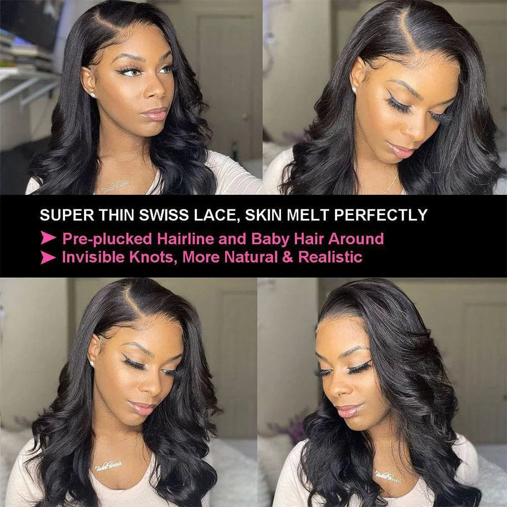 HD Transparent Lace Front Wig – Natural Black Body Wave Human Hair, 180% Density
