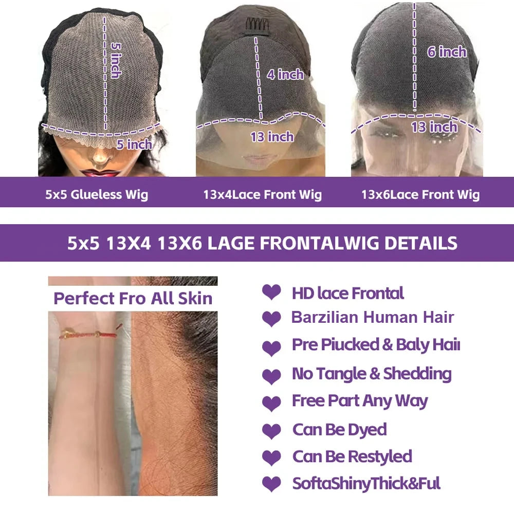 13x4/13x6 Wear & Go Glueless Wig – Body Wave Wet & Wavy Human Hair, 250% Density, up to 42"
