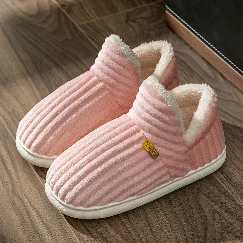 Couples Plush Wrap-Heel Winter Slippers