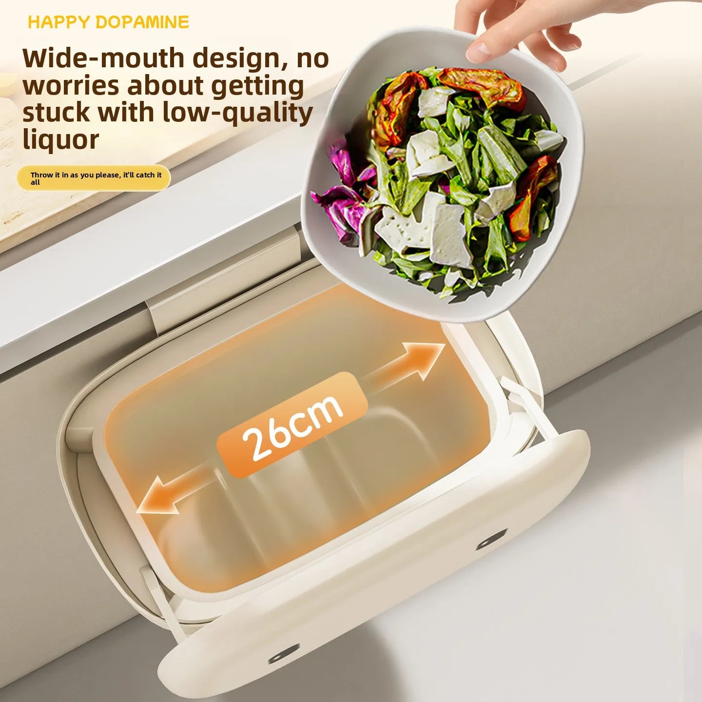 Kitchen garbage bin, household with lid, wall mounted garbage bin, no bending, large capacity, bathroom, hanging garbage bin