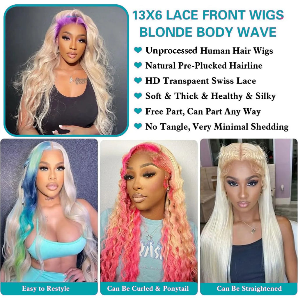 #613 Blonde Body Wave HD Lace Wig - detail view