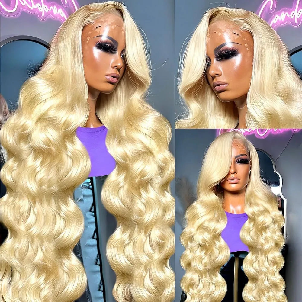 13x4 HD Lace Frontal Wig – Blonde #613 Body Wave Human Hair, 200% Density, Pre-Plucked with Baby Hair