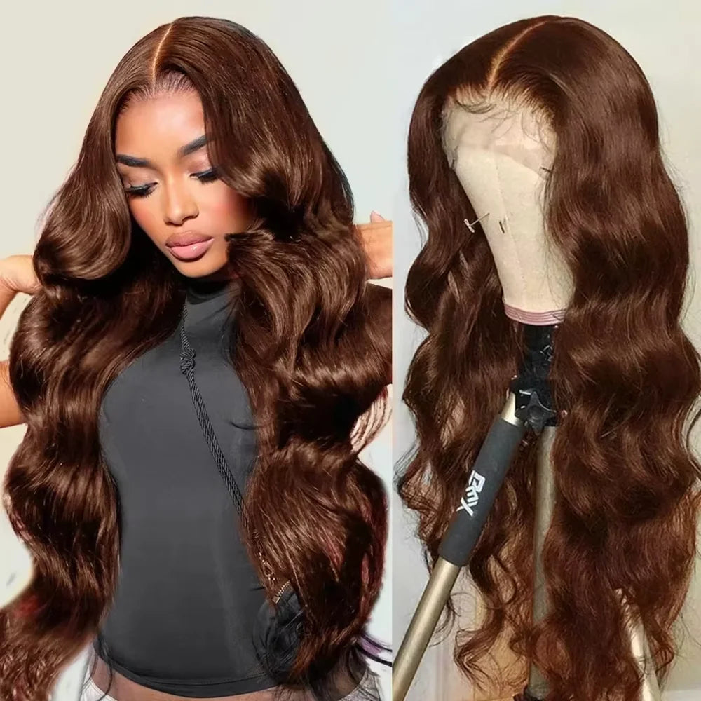 HD Lace Front Wig, Chocolate Brown Body Wave