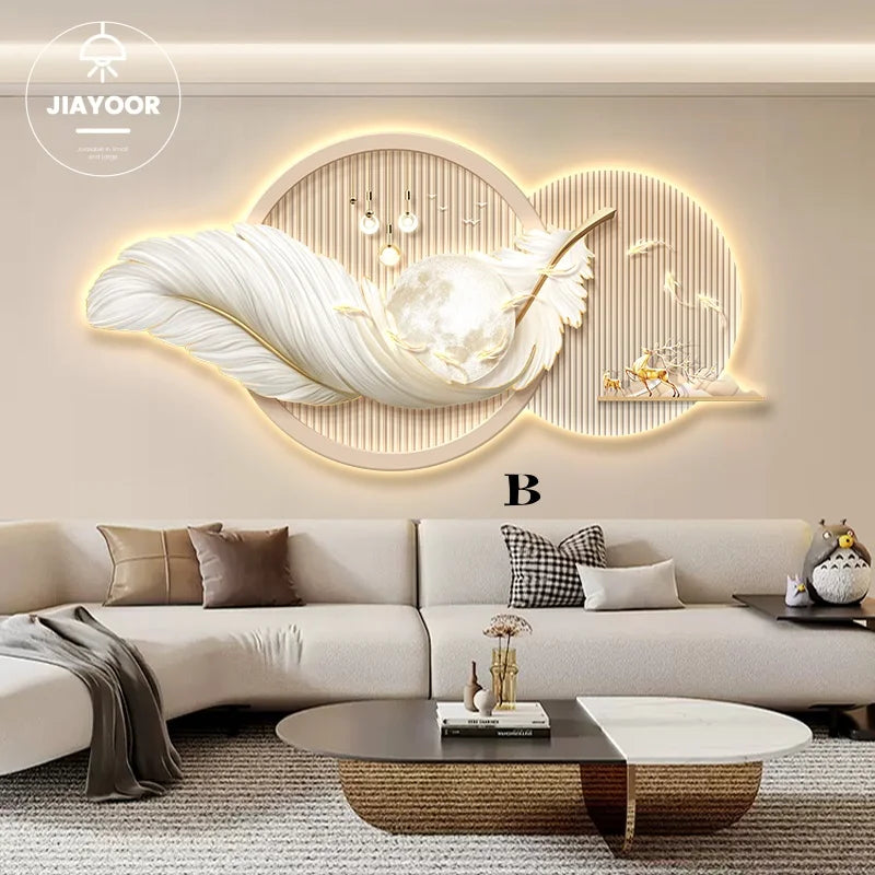 Feather Motif LED Wall Mural Light