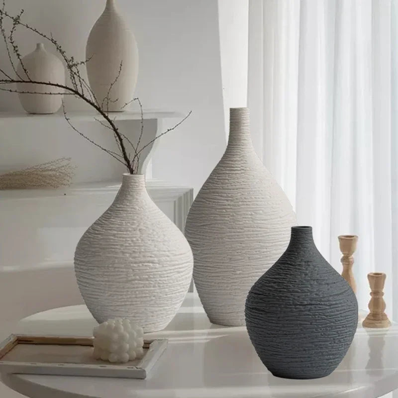 White Ceramic Narrow-Mouth Vase - detail view