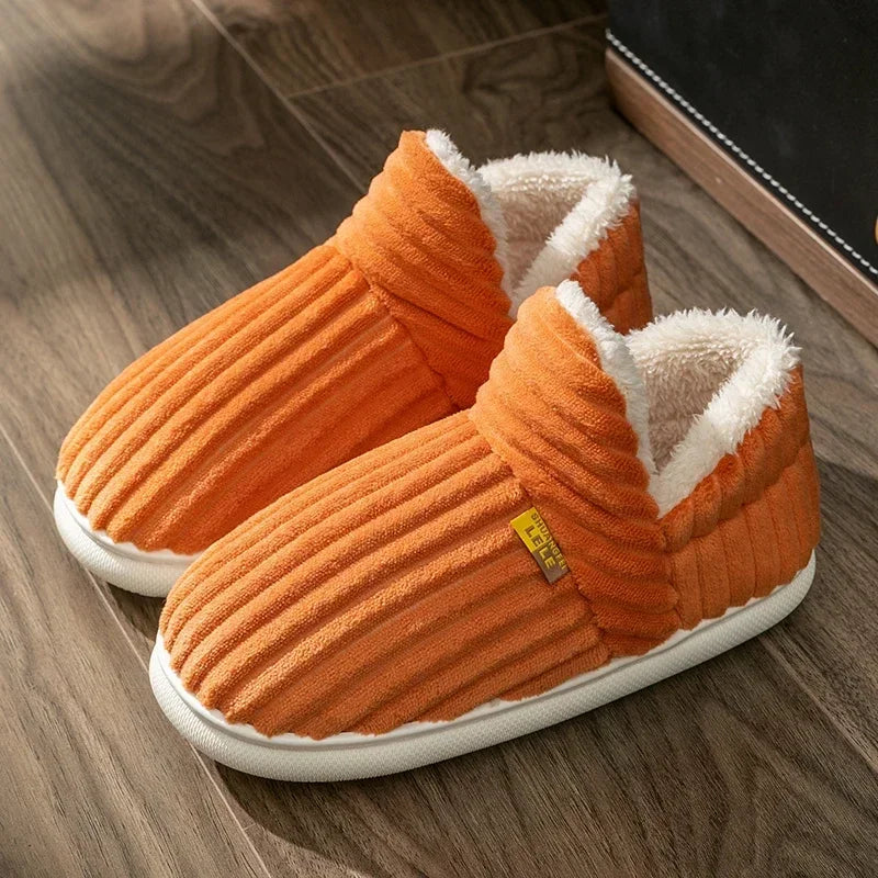 Couples Plush Wrap-Heel Winter Slippers