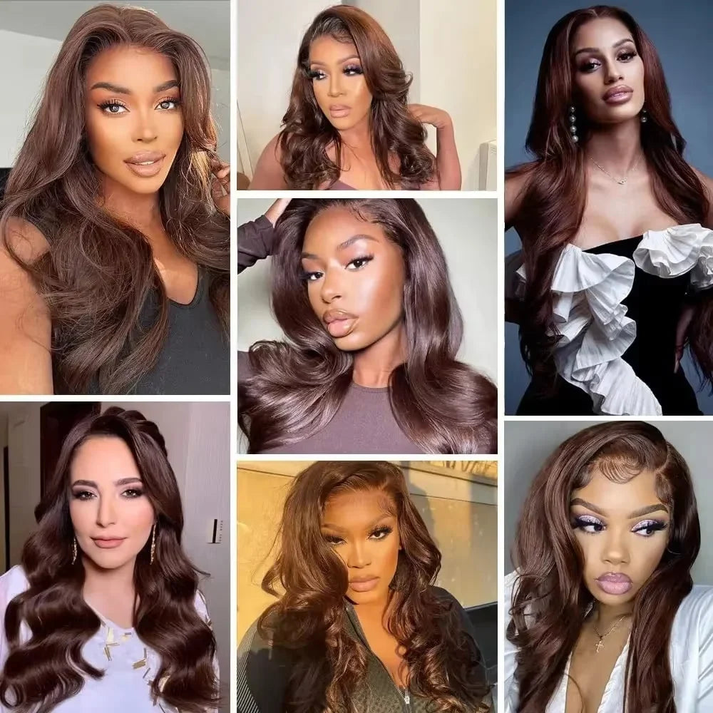 13x6/13x4 HD Lace Front Wig – Chocolate Brown Body Wave Human Hair, 200% Density, up to 46"