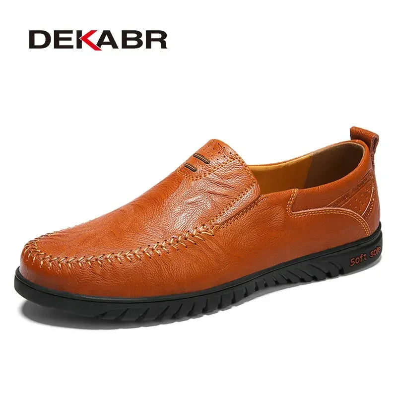 Men's Genuine Leather Slip-On Loafers – Comfortable Casual Shoes