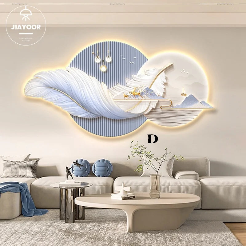 Feather Motif LED Wall Mural Light