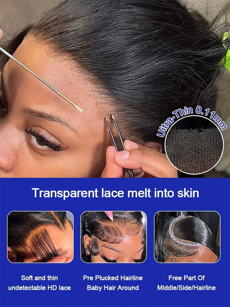 HD Lace Frontal Wig, Bone Straight Human Hair - detail view