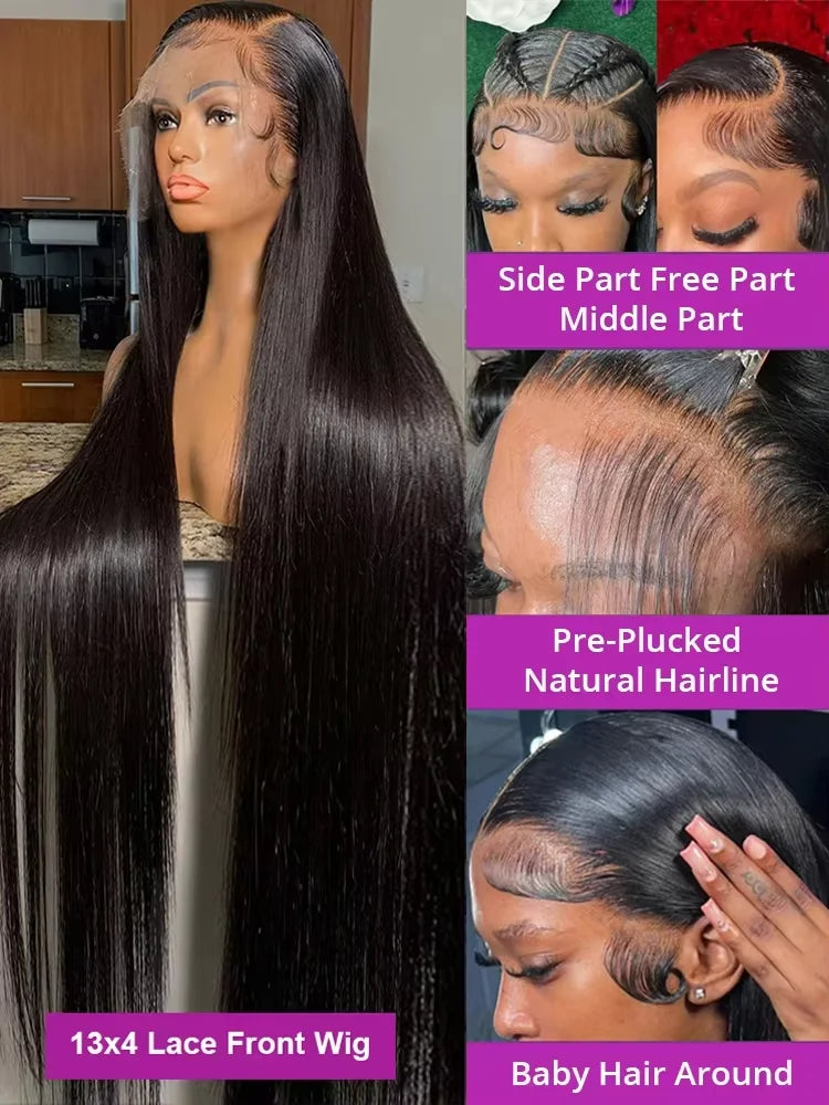 28 30 inch 250% Density 13x6 Hd Lace Front Human Hair Wigs Pre plucked Peruvian Bone Straight Lace Frontal Wigs For Black Women