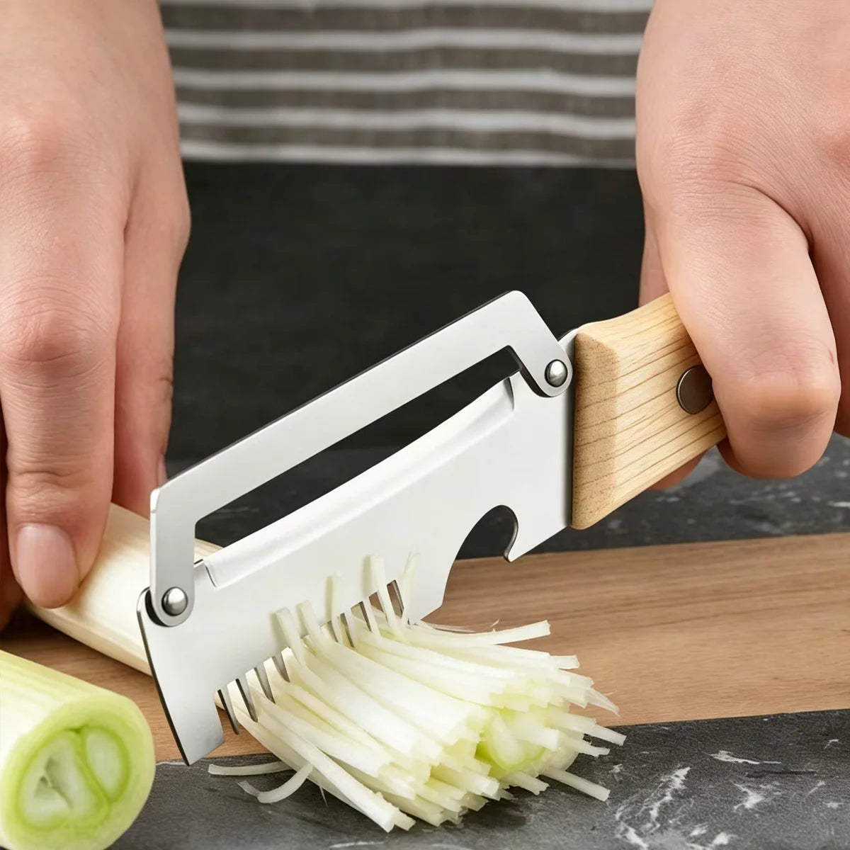 Wooden Handle Vegetable Peeler - detail view