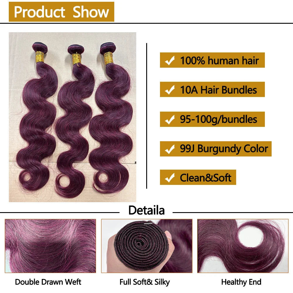 Burgundy #99J Body Wave Human Hair Bundles
