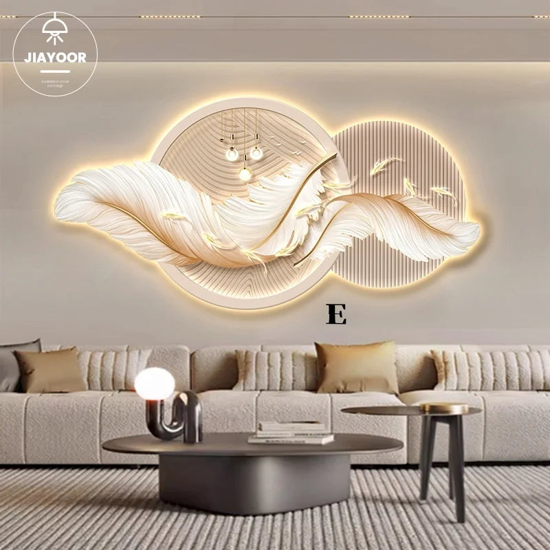 Feather Motif LED Wall Mural Light