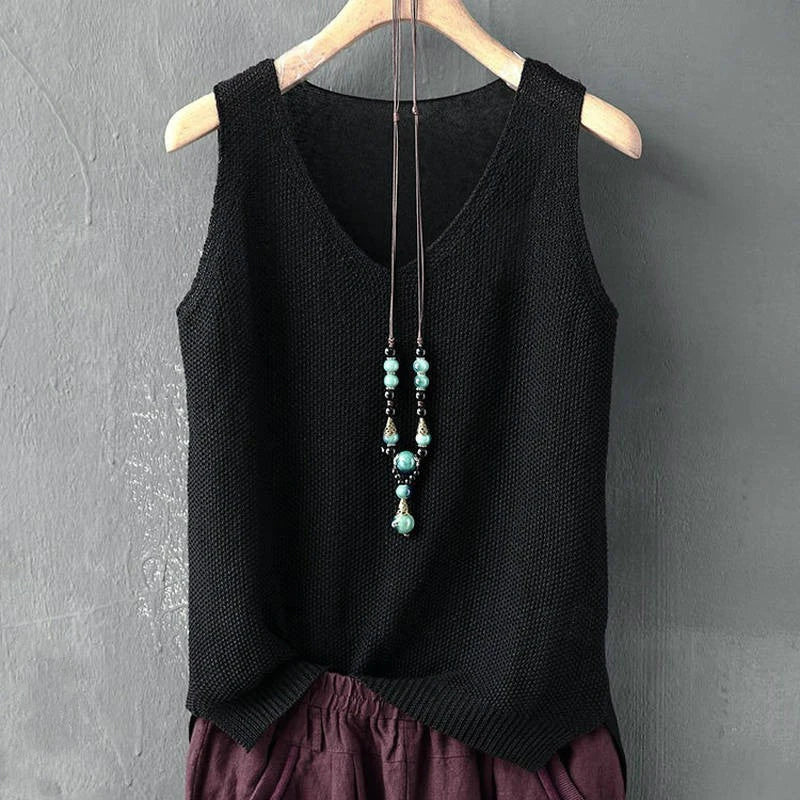 Women's Sleeveless Knitted V-Neck Blouse
