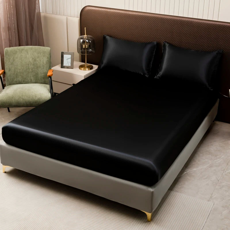 Black Satin Fitted Sheet Set - alternate view