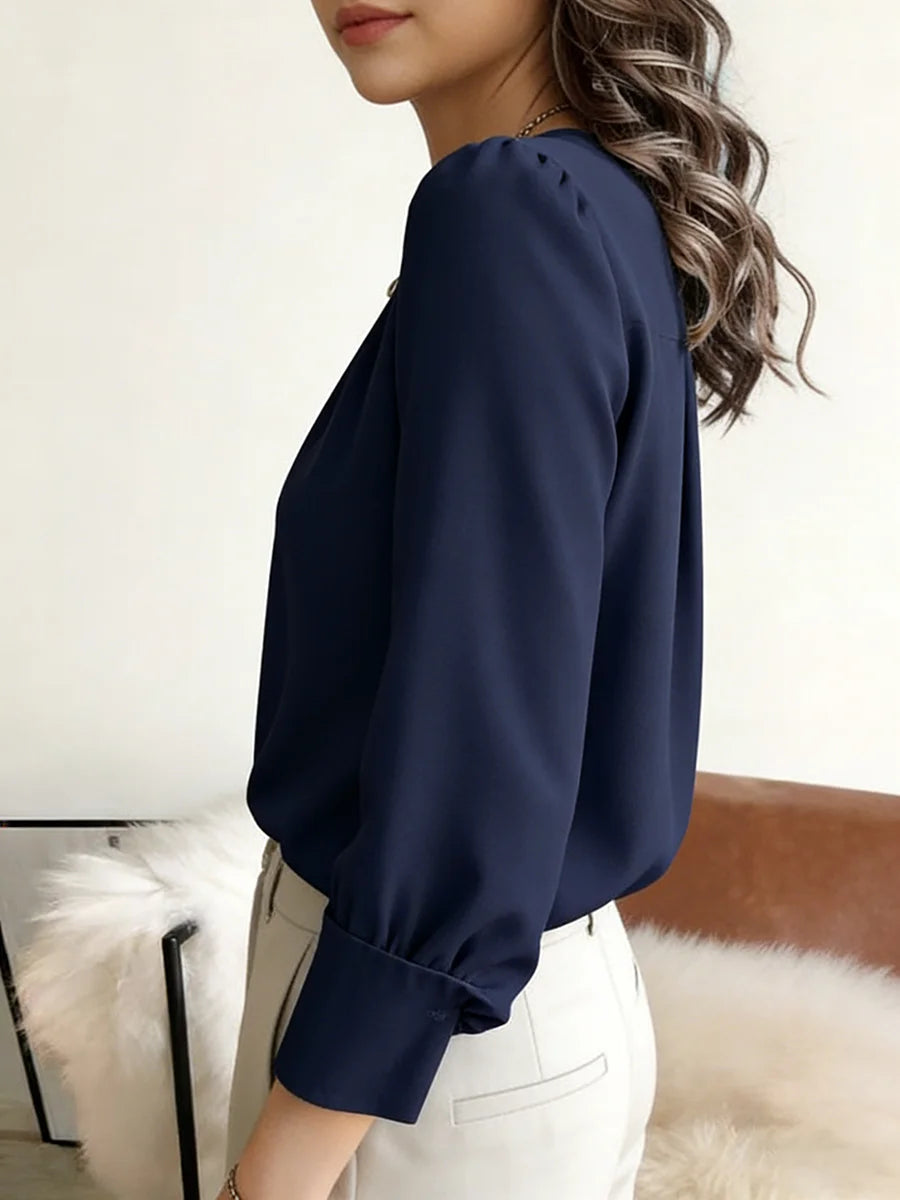 Women's Pleated Long-Sleeve Blouse