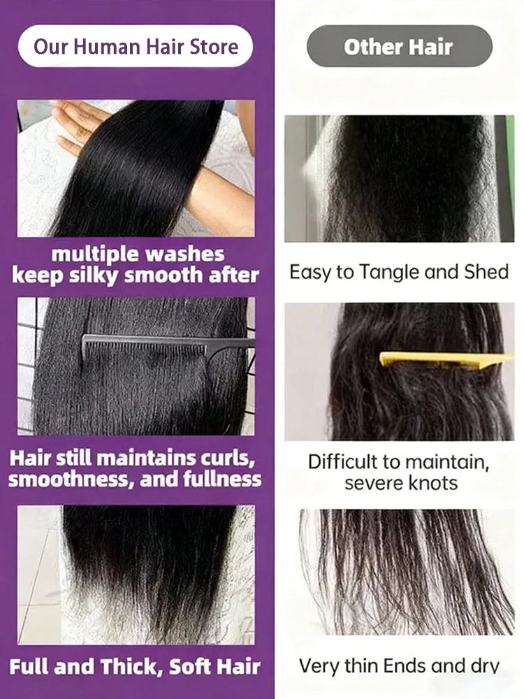 12A Brazilian Straight Human Hair Bundles – Unprocessed Virgin Remy, Natural Black, 12"–42"
