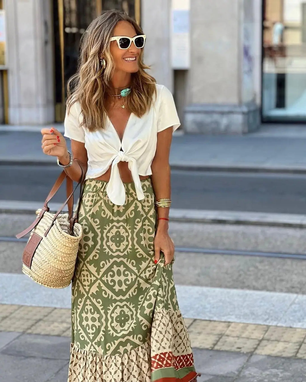 Boho Printed Swing Midi Skirt - alternate view