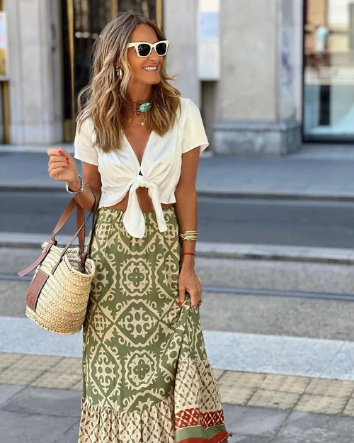 Boho Printed Swing Midi Skirt - alternate view
