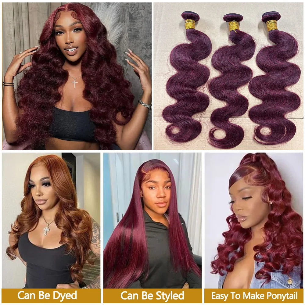 Burgundy #99J Body Wave Human Hair Bundles